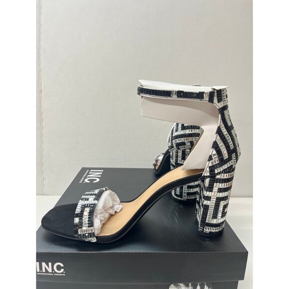INC Women's Lexini 62 Maze Silver/Black Open Toe Block Heel Rhinestone Sz 8M - Picture 3 of 7